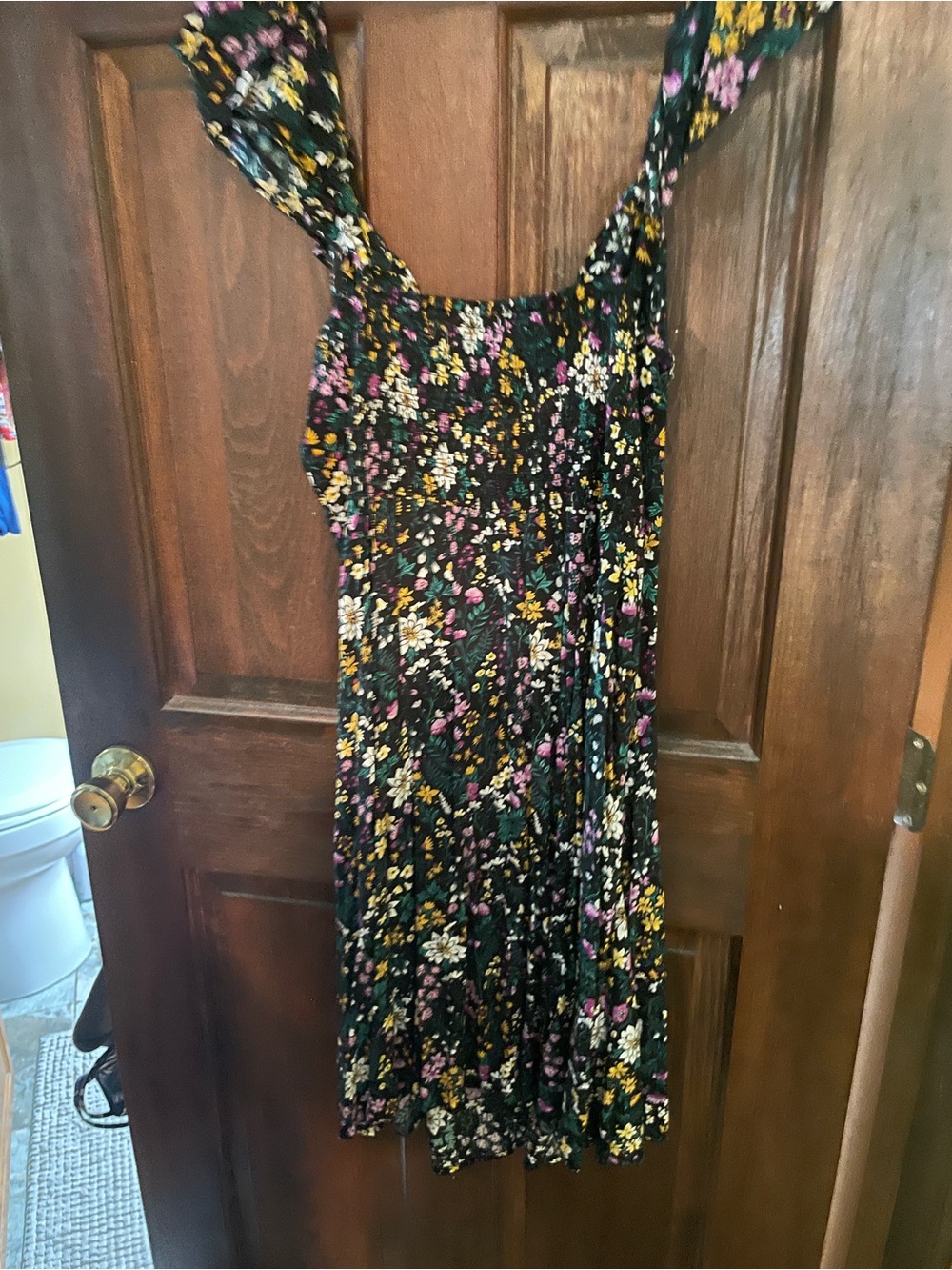 Old Navy Black Midi Dress with Pink, Yellow & White Floral Print